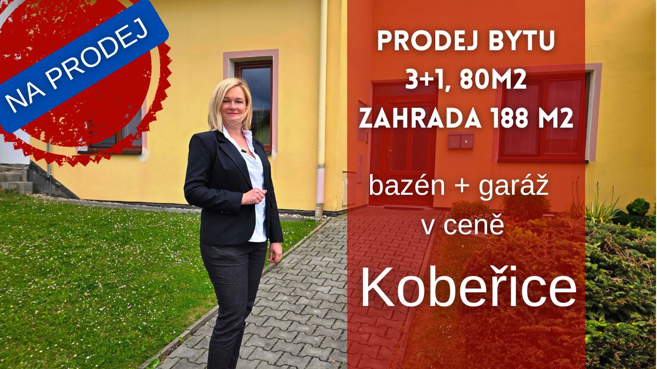 Prodej bytu 3+1, 80m2, zahrada, bazén, garáž. Kobeřice u Brna